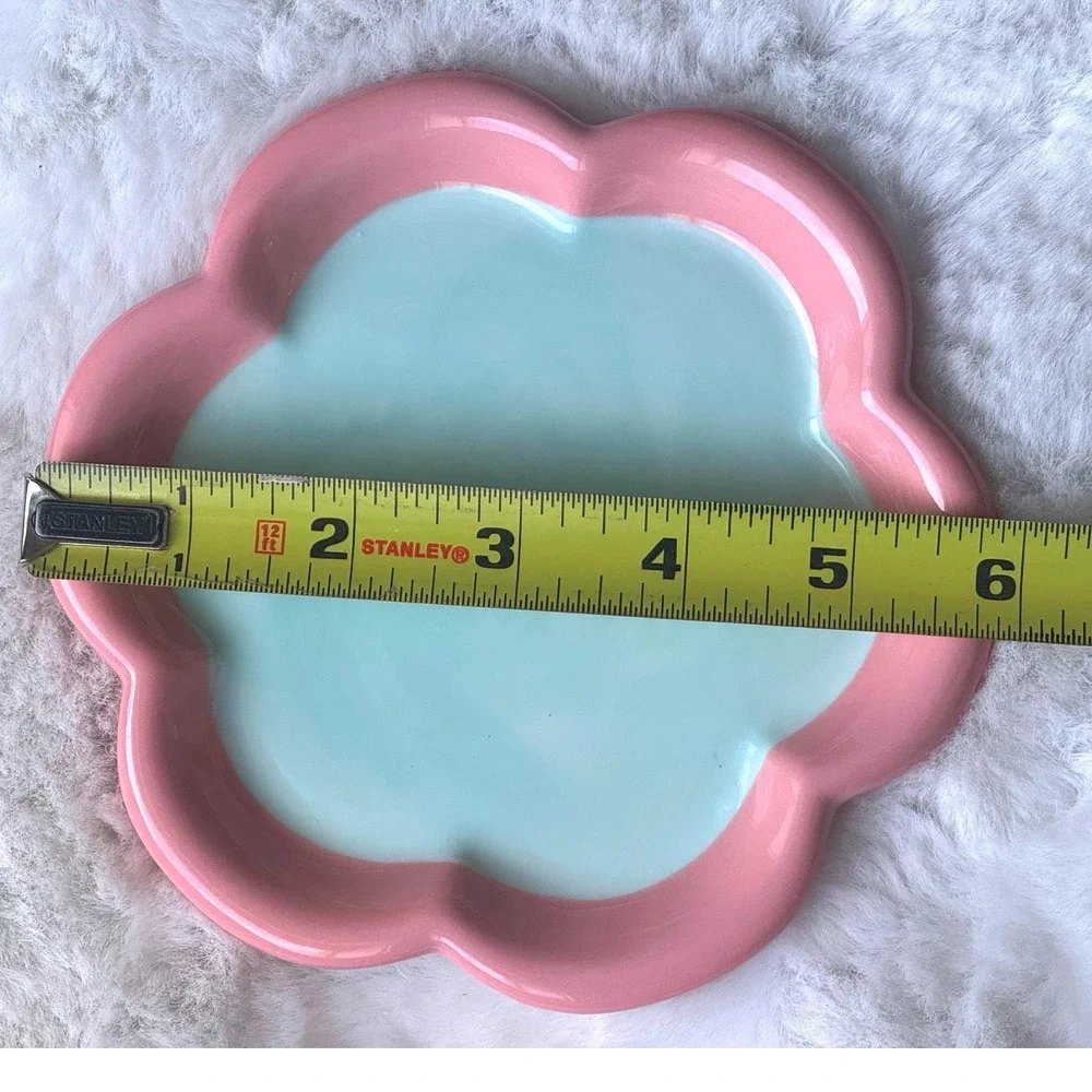 New Flower Ceramic Cat Plate Whisker‎ Fatigue Relief Pet Dish Pink Blue 6 inch